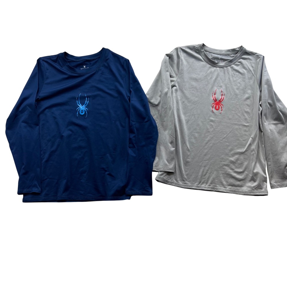 Spyder Rash Guard Swim Shirts Kids Size Medium 2 Pack Navy Blue Grey Long Sleeve
